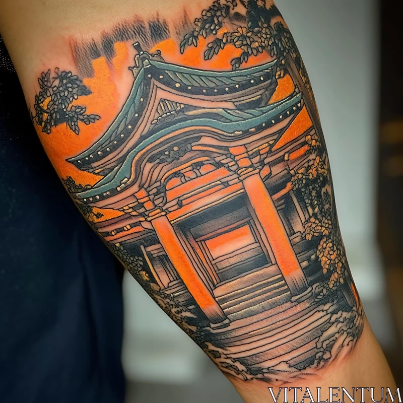 AI ART Intricate Japanese Temple Tattoo