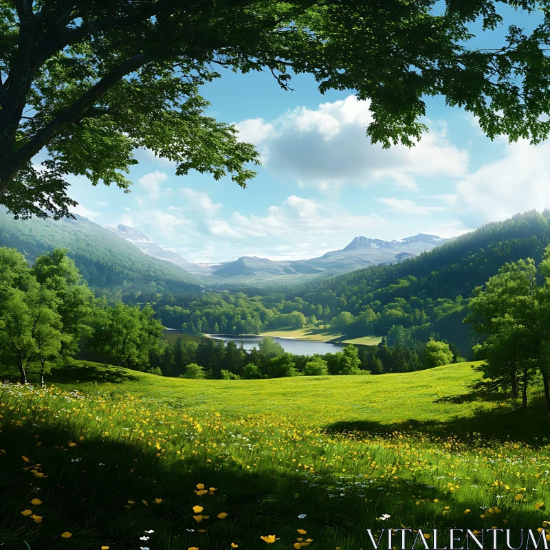 AI ART Scenic Mountain View with Flower Meadow