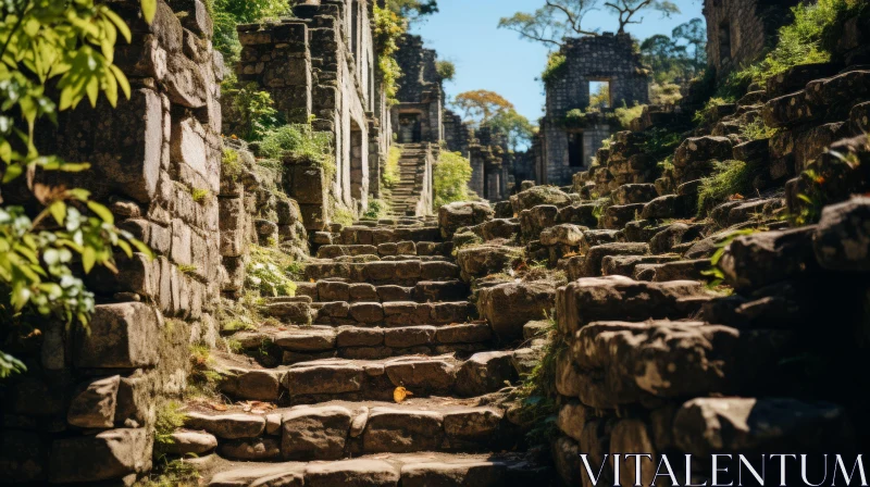 Explore the Enchanting Stairway to an Ancient Temple in Angkor, Cambodia AI Image