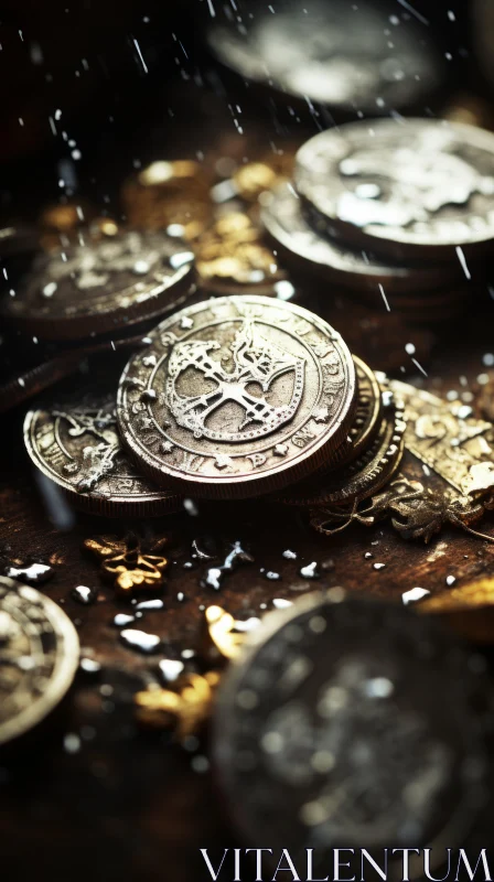 Fantastical Golden Coins Close-up | Steampunk Inspired Art AI Image