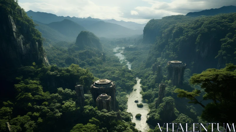 Fantastical Ruins and Mysterious Landscapes: A Sci-Fi, Mayan-Inspired Artwork AI Image