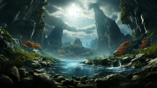 Fantasy River Landscape: A Fusion of East and West