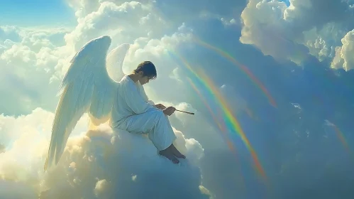 Celestial Angel Painting Rainbows in Sky