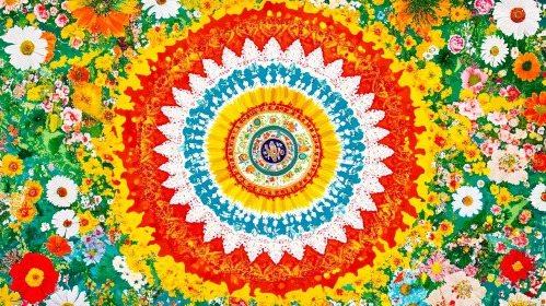 Vibrant Flower Mandala Art Composition