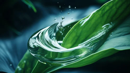 Serene Beauty of a Water Drop on a Green Leaf