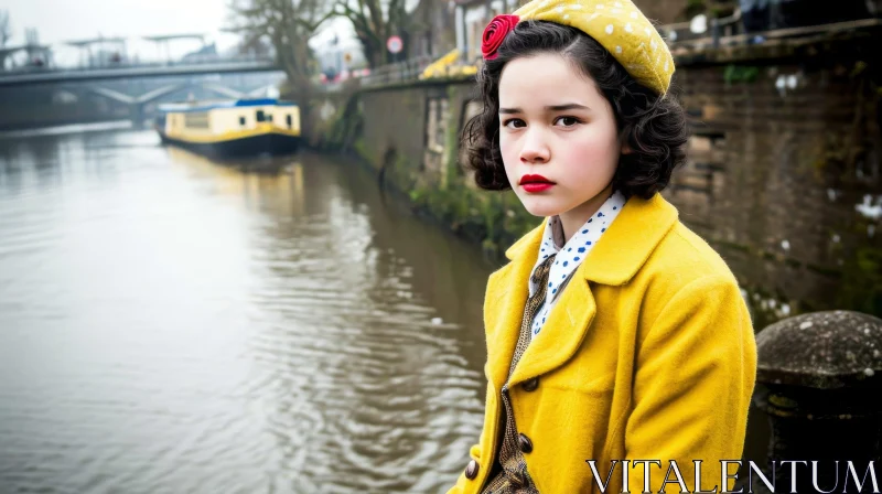 Serious Young Girl by the River - Captivating Image AI Image