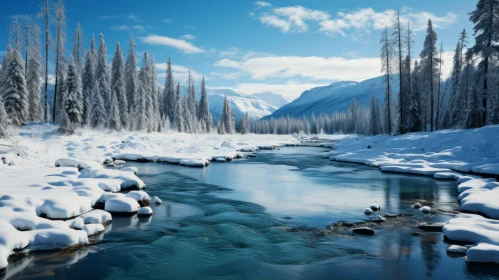 Tranquil Snow-Covered Landscape with a Small River | 8k Resolution