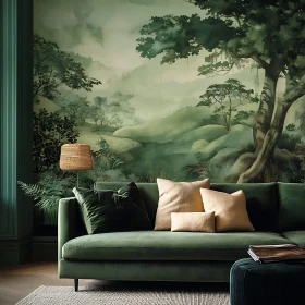 Nature-Inspired Living Room with Green Couch