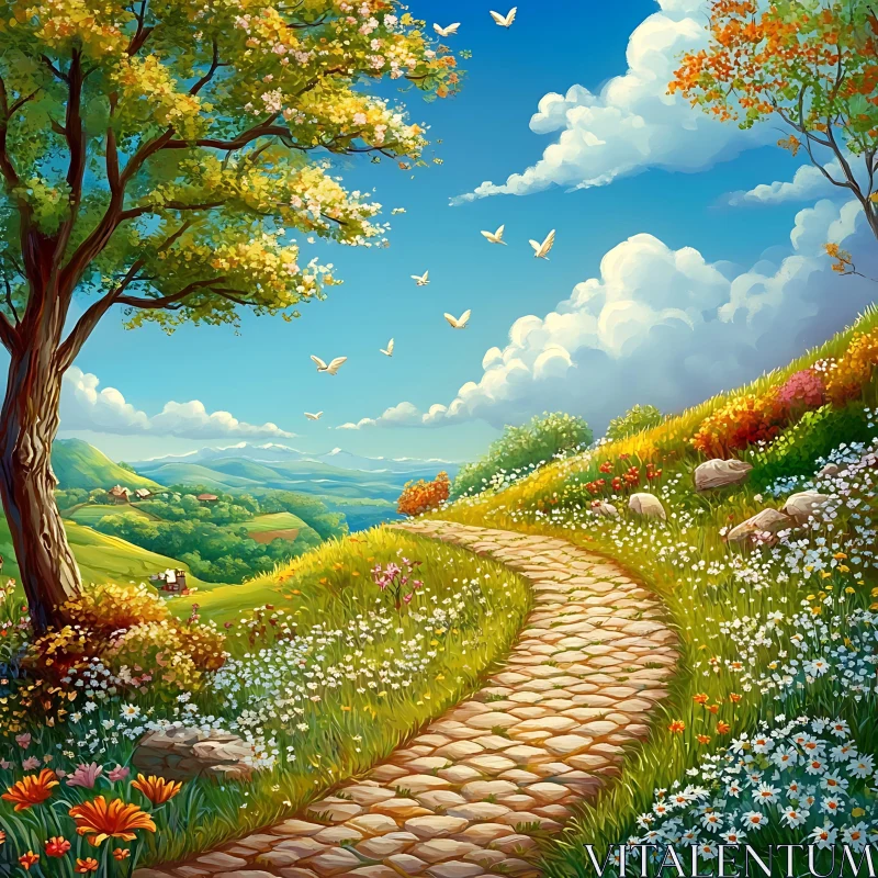 AI ART Scenic Route Through Floral Meadow