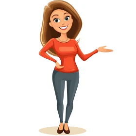 Cartoon Woman Character with Red Top