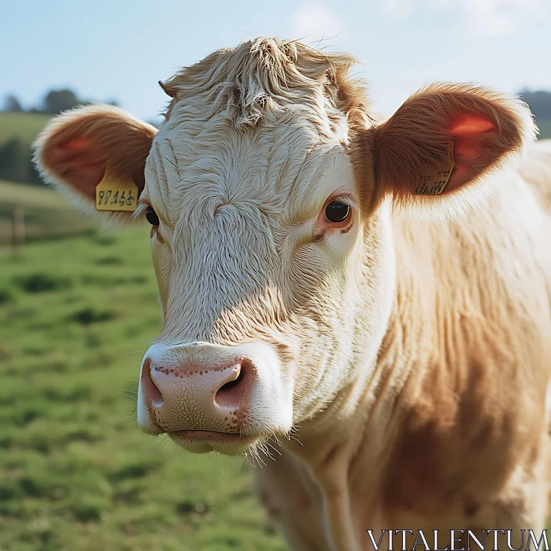 Creamy Cow in a Field AI Image