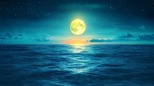 Moonlit Ocean under Starry Sky