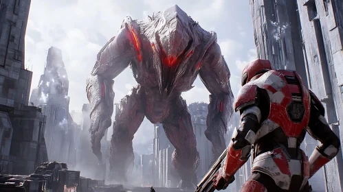 Futuristic Confrontation: Man and Monster