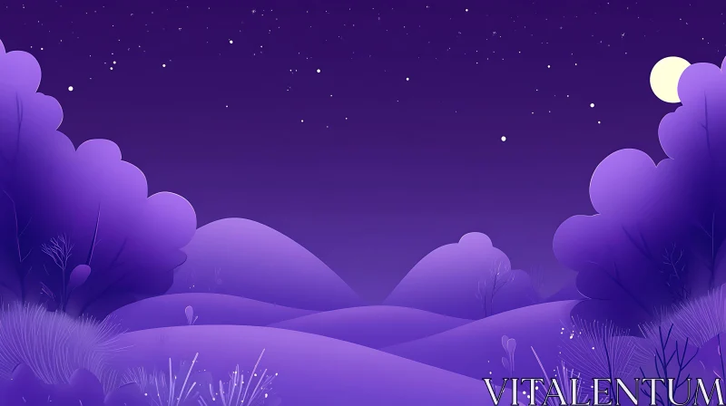 Stylized Purple Night Scene AI Image