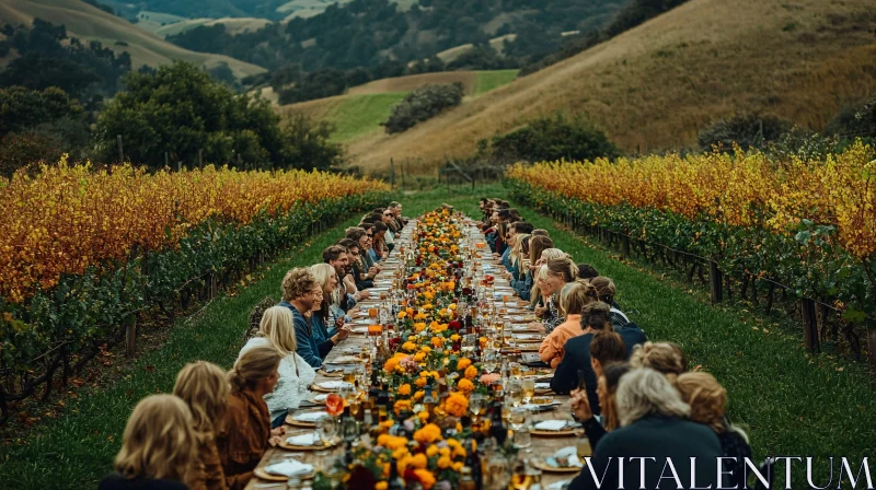 Vineyard Wedding Reception with Long Table AI Image