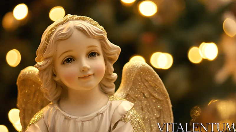 Golden Angel with Bokeh Lights AI Image