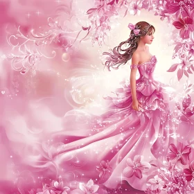 Floral Woman in Pink Gown