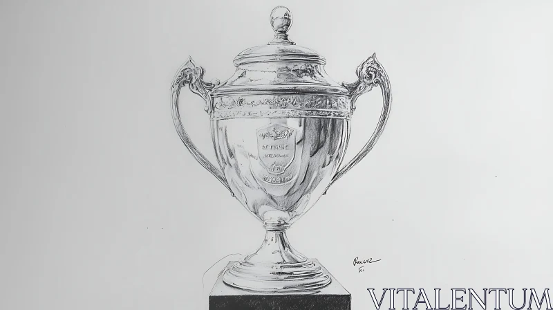 Monochrome Trophy Drawing: Detailed Silverware Art AI Image