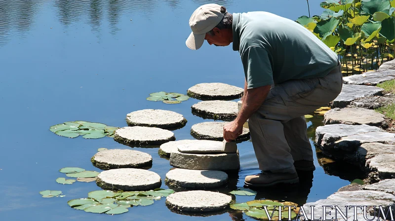 Pond with stepping stones AI Image