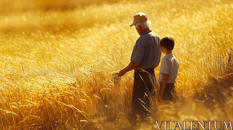 AI ART Family in Wheat Field at Sunset