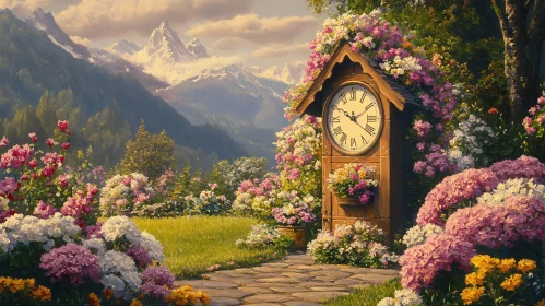 Garden Clock with Mountain View