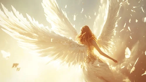 Golden Angel with Flowing Feathers