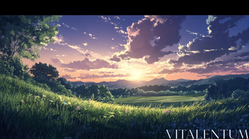 AI ART Picturesque Sunset Meadow Scene