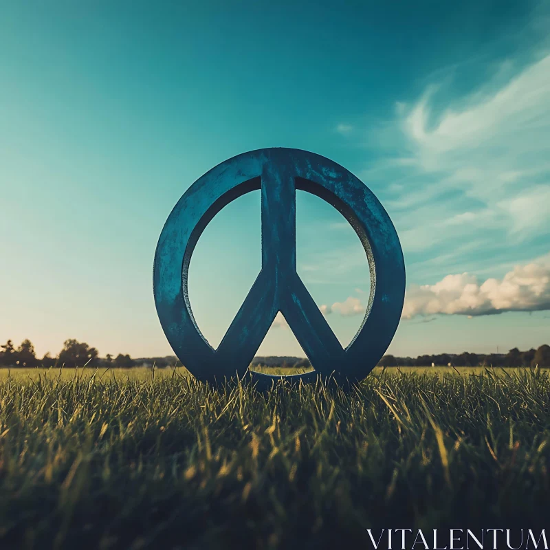 Tranquil Peace Sign in Grassy Field AI Image