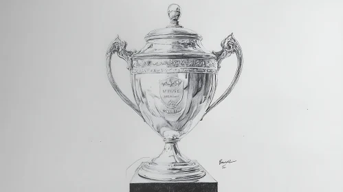 Monochrome Trophy Drawing: Detailed Silverware Art