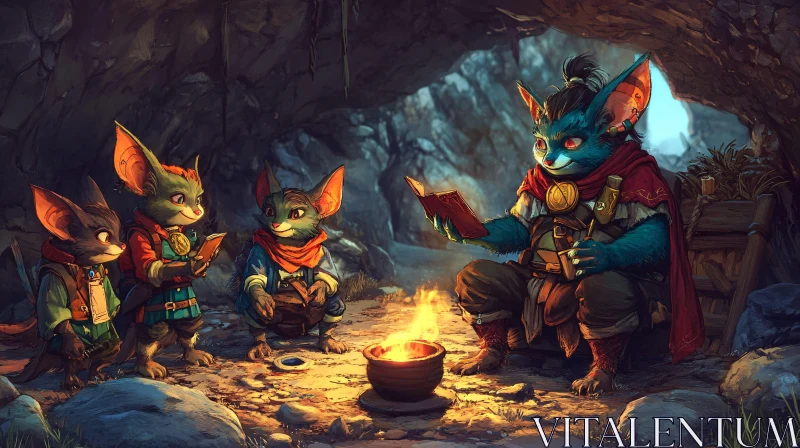 Fantasy Readers by the Fire AI Image