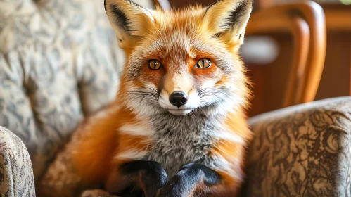 Fox in Armchair: A Regal Wildlife Portrait