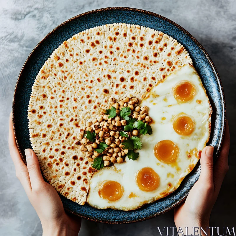 Breakfast Delight of Eggs, Flatbread, and Chickpeas AI Image