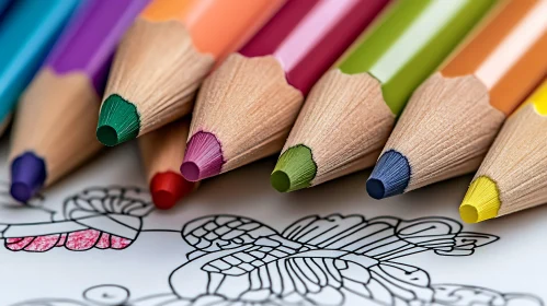 Macro Photo of Rainbow Colored Pencils