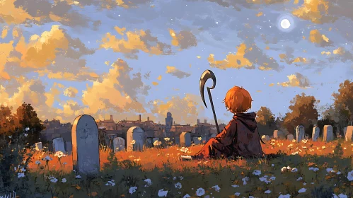 Moonlit Cemetery Anime Illustration