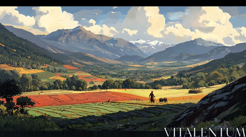 AI ART Idyllic Mountain Valley Scene with Fields