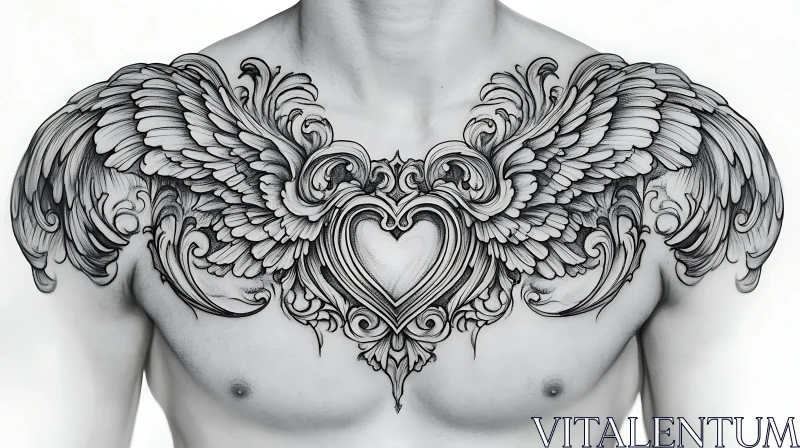 Intricate Black and White Chest Tattoo AI Image