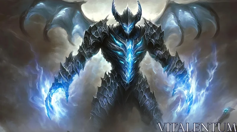 AI ART Armored Demon with Blue Energy