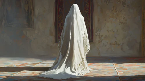 Veiled Figure in an Interior Setting