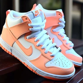 Peach and White Nike Sneakers on Display