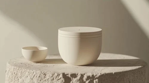 Beige Ceramic Bowls on Stone