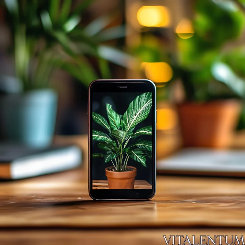 Indoor Plant on Phone Screen AI Image