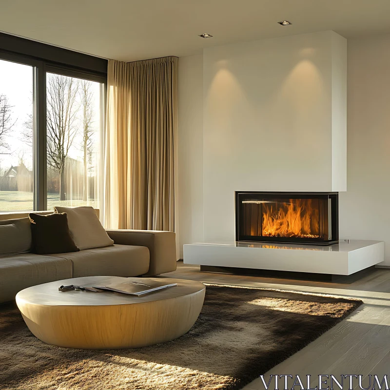 AI ART Modern Interior with Cozy Fireplace