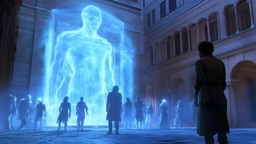 Blue Hologram Appears in Courtyard