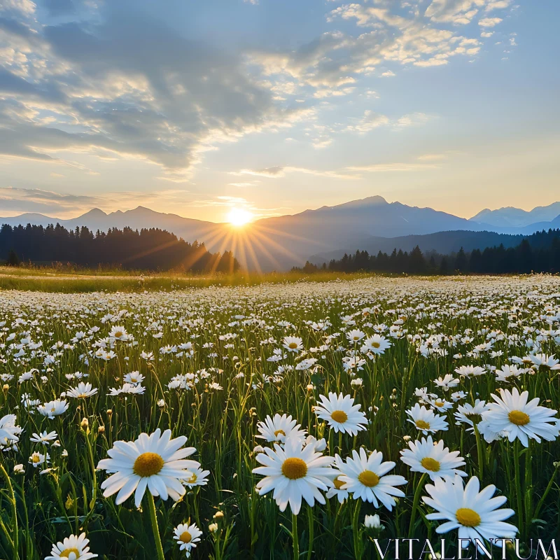 Tranquil Daisy Meadow at Sunset AI Image