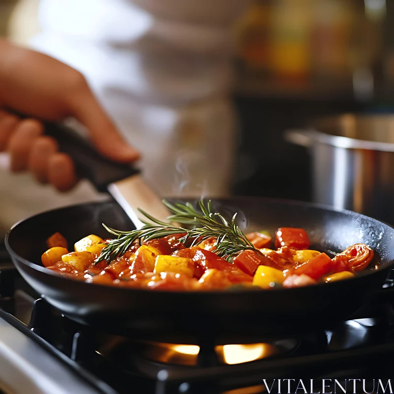 Delicious Vegetable Stir-Fry in Black Skillet AI Image