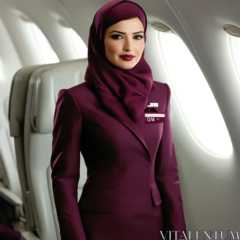 Portrait of Woman in Airline Uniform AI Image