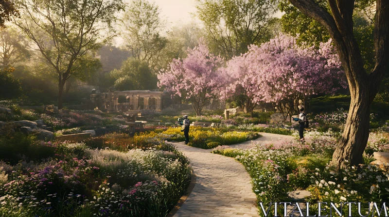 Floral Garden View with Stone Pathway AI Image