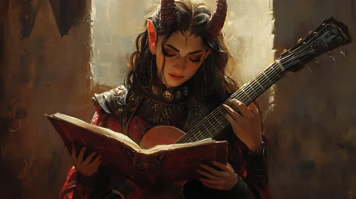 Horned Woman with Guitar and Book