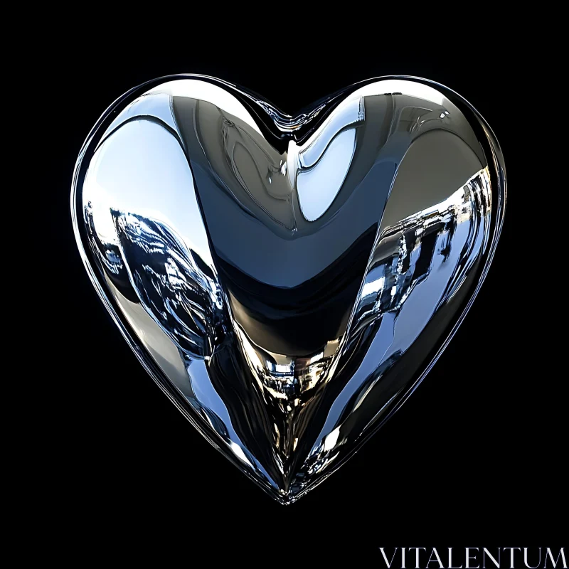 AI ART Metallic Heart on Black Background