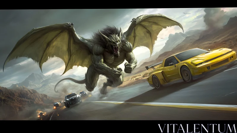 AI ART Winged Beast vs. Yellow Sports Car